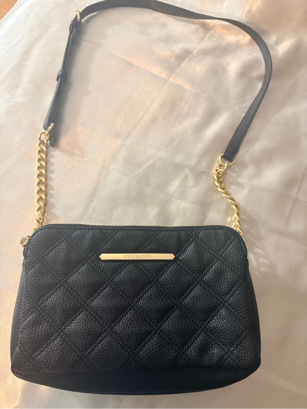 Steve Madden Black Quilted Crossbody with Gold Chain
